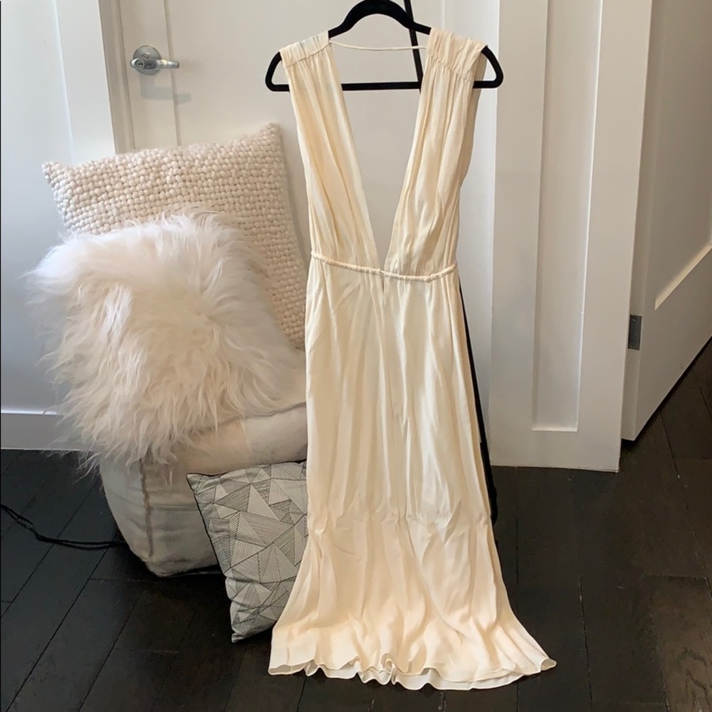 Cris Barros Luxury Cream Deep V-Neck Dress Size 38